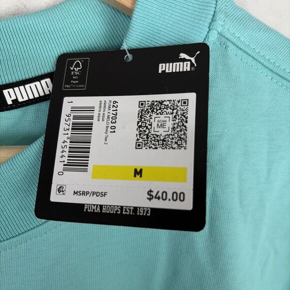 PUMA X Melo Boxy Tee Aqua Crew Neck Casual Short Sleeve T-Shirt Medium NWT - Picture 3 of 9